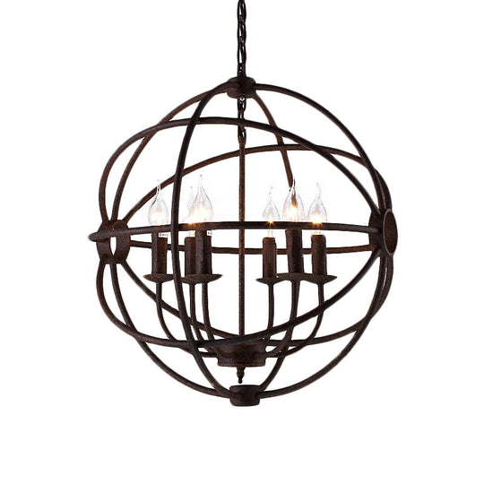 Spherical Wrought Iron Hanging Light - Antique Style Chandelier Lamp With Wire Frame 3/6/7 Lights