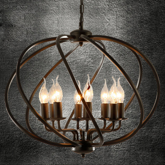 Industrial Metal Round Cage Chandelier With 8 Lights - Black Pendant Lighting For Dining Room