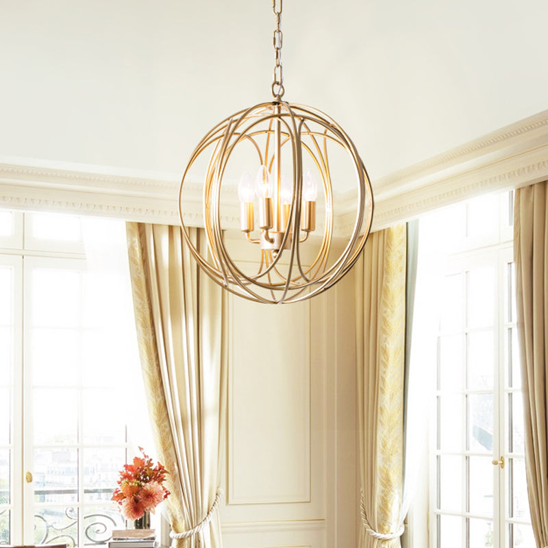 Vintage Style Metallic Orbit Chandelier - Indoor Ceiling Lamp With 3 Lights And Adjustable Chain