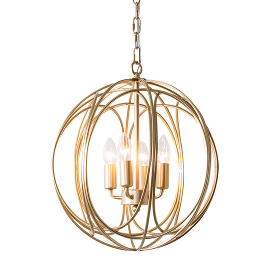 Vintage Style 3-Light Metal Cage Chandelier with Adjustable Chain for Indoor Ceiling - Metallic Orbit Shade Lamp