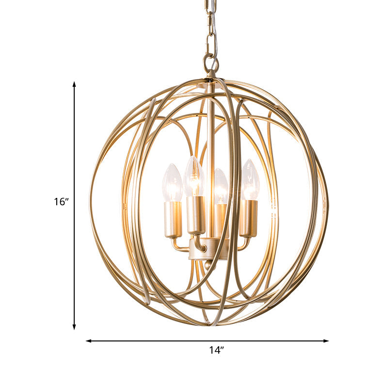 Vintage Style 3-Light Metal Cage Chandelier with Adjustable Chain for Indoor Ceiling - Metallic Orbit Shade Lamp