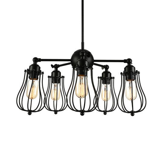 18"/25.5" W 5-Light Farmhouse Wire Cage Chandelier in Black - Ceiling Light Fixture