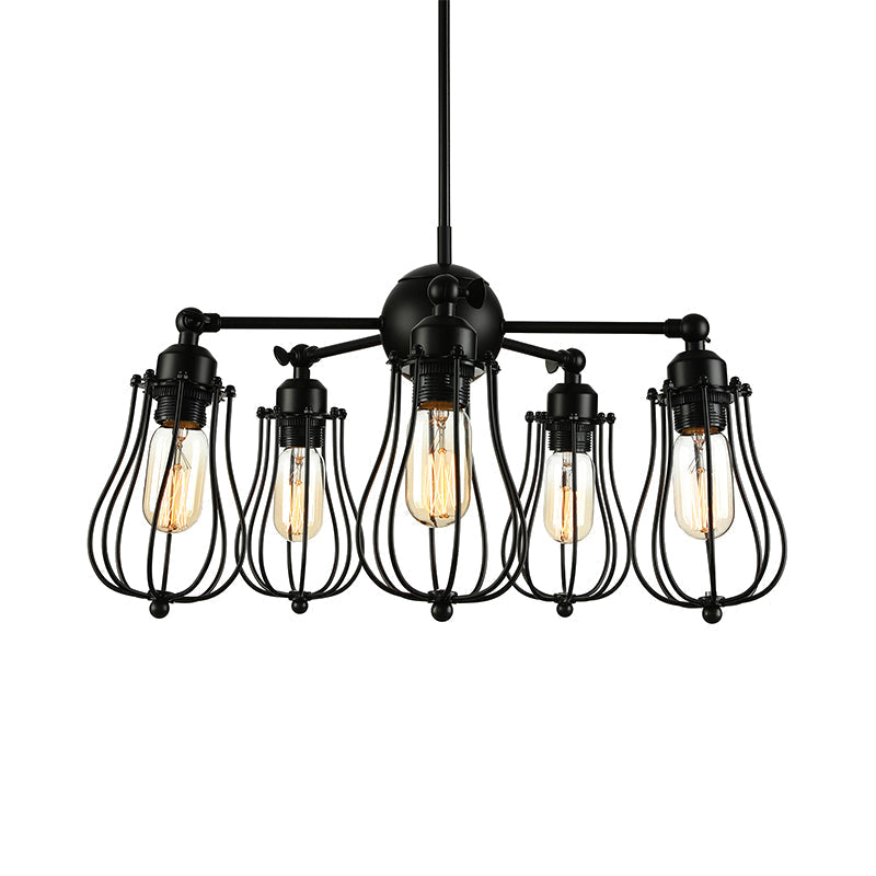Farmhouse Wire Cage Iron Chandelier - 18/25.5 W 5-Light Ceiling Light Fixture In Black With Bulb