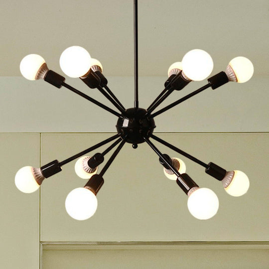 Industrial Black Starburst Chandelier Lighting - 12 Bulbs, Adjustable Cord - Ideal for Restaurants