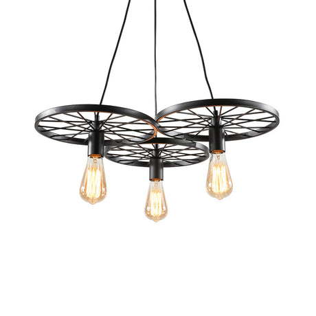Industrial Black/Rust Metal Hanging Light With Vintage Bare Bulb Design - 3/6/8 Heads Ceiling