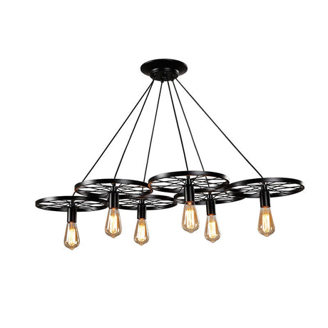 Industrial Black/Rust Metal Hanging Light With Vintage Bare Bulb Design - 3/6/8 Heads Ceiling