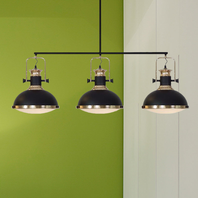 Industrial-Style Black Metal Island Ceiling Light With Glass Diffuser And 3 Heads