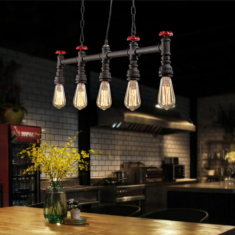 Industrial 5-Head Iron Bare Bulb Island Lighting: Adjustable Ceiling Light Fixture For Dining Room
