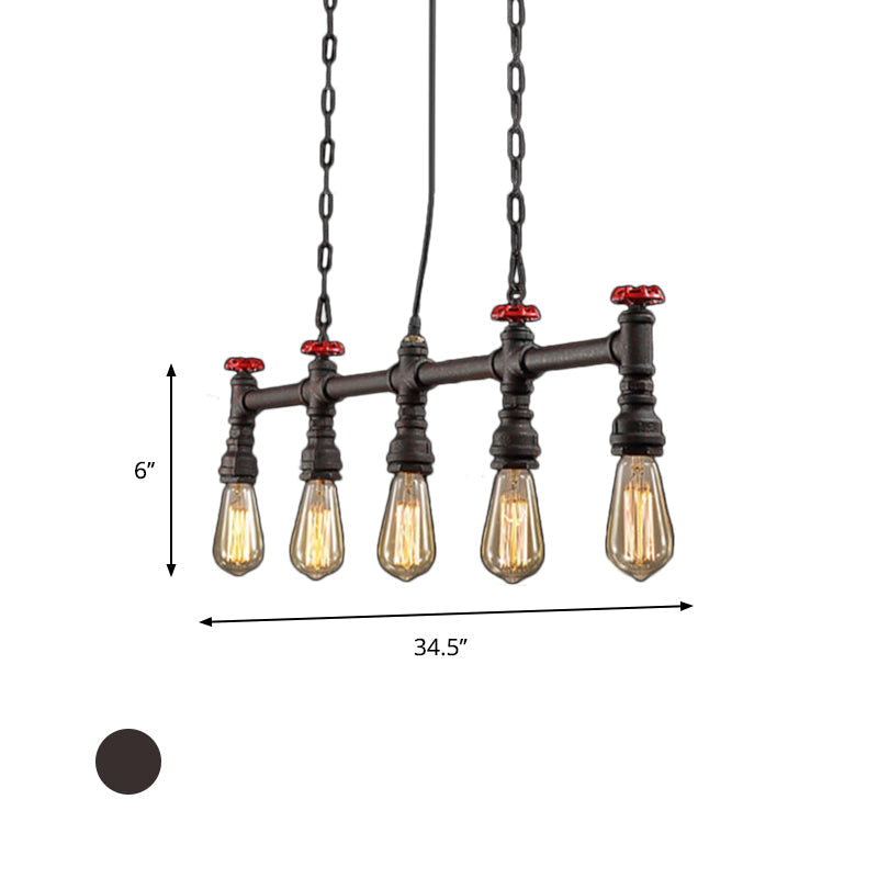 Industrial 5-Head Iron Bare Bulb Island Lighting: Adjustable Ceiling Light Fixture For Dining Room