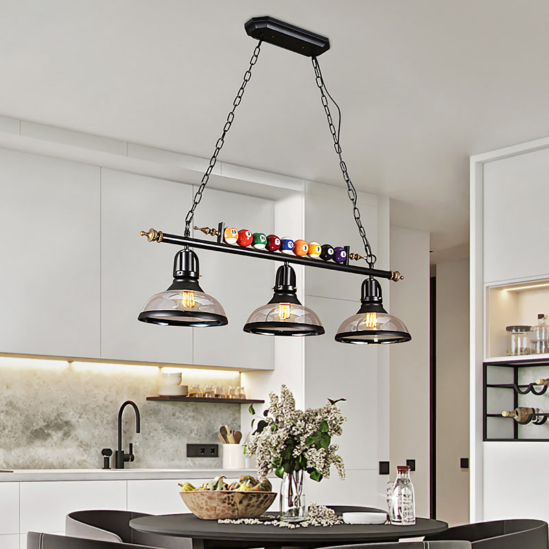 Rustic Black Island Pendant Light Kit: Clear Glass Dome 2/3-Light With Multi-Color Balls 3 /