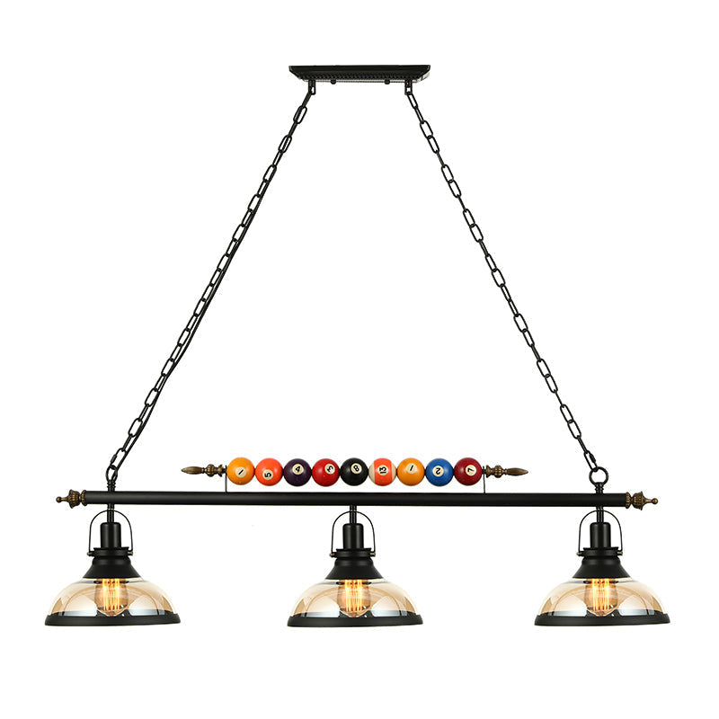 Rustic Black Island Pendant Light Kit: Clear Glass Dome 2/3-Light With Multi-Color Balls