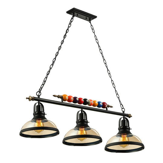 Rustic Black Island Pendant Light Kit: Clear Glass Dome 2/3-Light With Multi-Color Balls