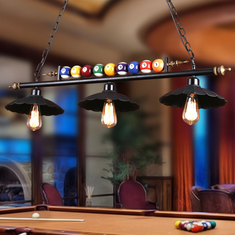 Vintage Black Pool Table Light With Scalloped Design 2/3-Light & Billiard Ball Decoration 3 /