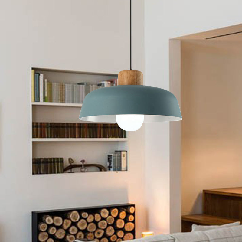 Macaron Style Hanging Pendant Light - 12"/15" Wide Bowl Shade - Metallic Finish - 1 Bulb - Green/Pink - Kitchen Ceiling Lamp