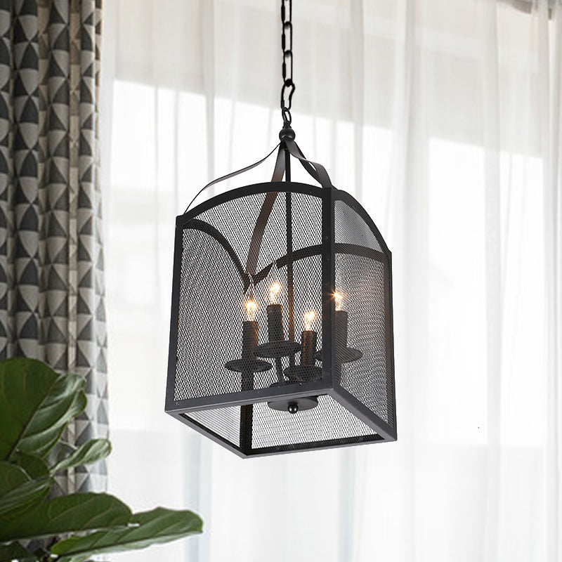 Vintage Style 4/5 Lights Caged Pendant With Adjustable Mesh Screen - Black Metal Ceiling Lamp 4 /