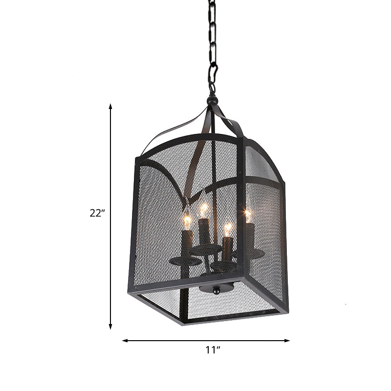 Vintage-Style Black Metal Pendant Ceiling Lamp with Adjustable Caged Mesh Screen - 4/5 Lights