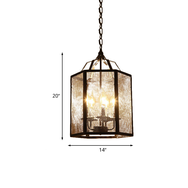 Vintage-Style Black Metal Pendant Ceiling Lamp with Adjustable Caged Mesh Screen - 4/5 Lights