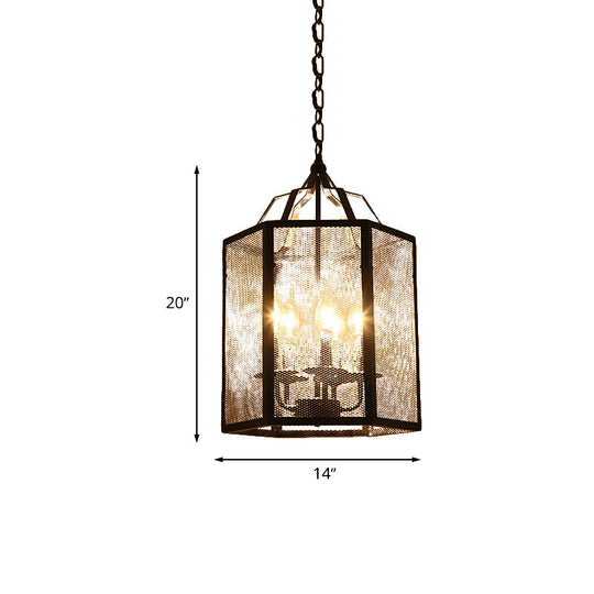 Vintage Style 4/5 Lights Caged Pendant With Adjustable Mesh Screen - Black Metal Ceiling Lamp