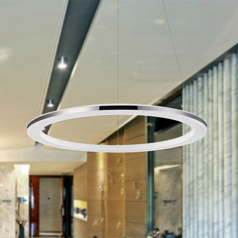 Contemporary Led Acrylic Round Ceiling Pendant Chandelier - 1/2/3-Head Silver Warm/White Light /