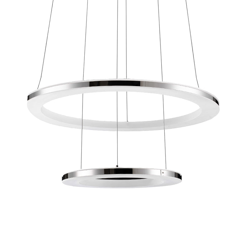 Contemporary Led Acrylic Round Ceiling Pendant Chandelier - 1/2/3-Head Silver Warm/White Light