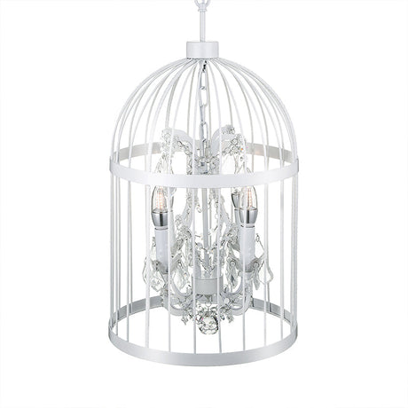 Vintage Style 4-Head Birdcage Chandelier: Black/White/Rust Iron Hanging Lamp With Candle & Crystal