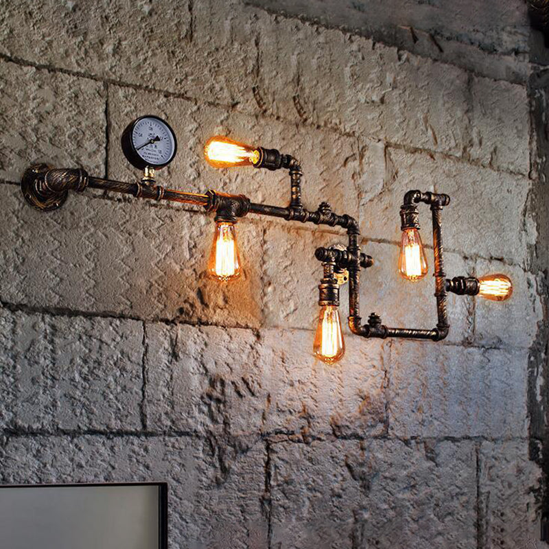 Industrial Twisted Pipe Wall Light Fixture - 5-Head Iron Mount Sconce For Bedroom Black/Bronze