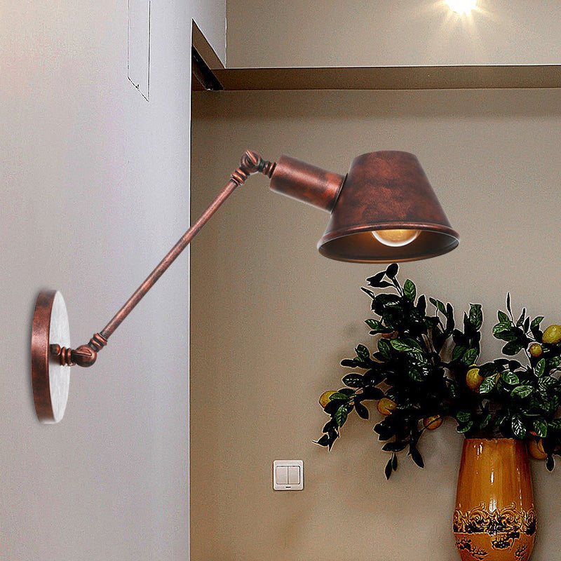 Rustic Iron Swing Arm Wall Lamp - Antique Bell Sconce Lighting Fixture For Bedroom (8/12 Long)