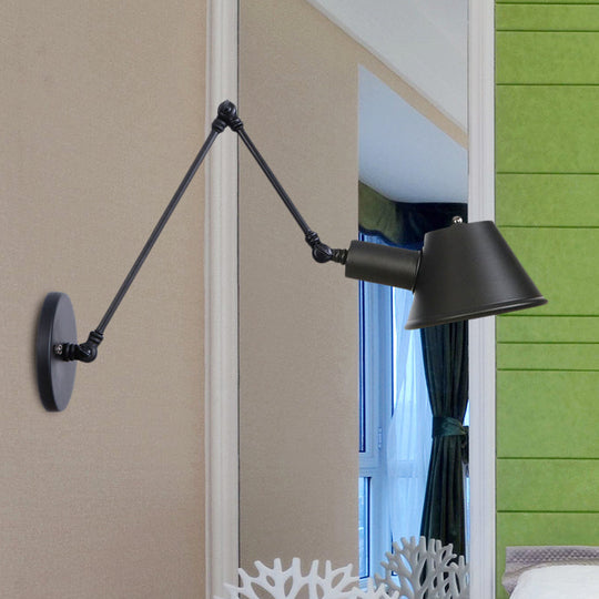 Industrial Bell Shade Wall Light Sconce With Swing Arm - Black Finish 6+12/12+6 Length / 12+6