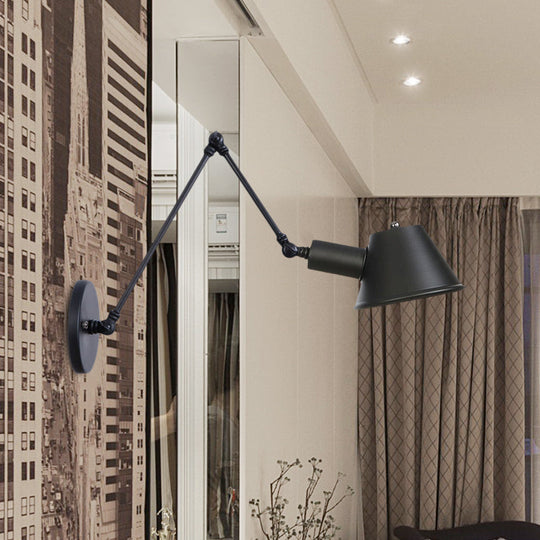 Industrial Bell Shade Wall Light Sconce With Swing Arm - Black Finish 6+12/12+6 Length