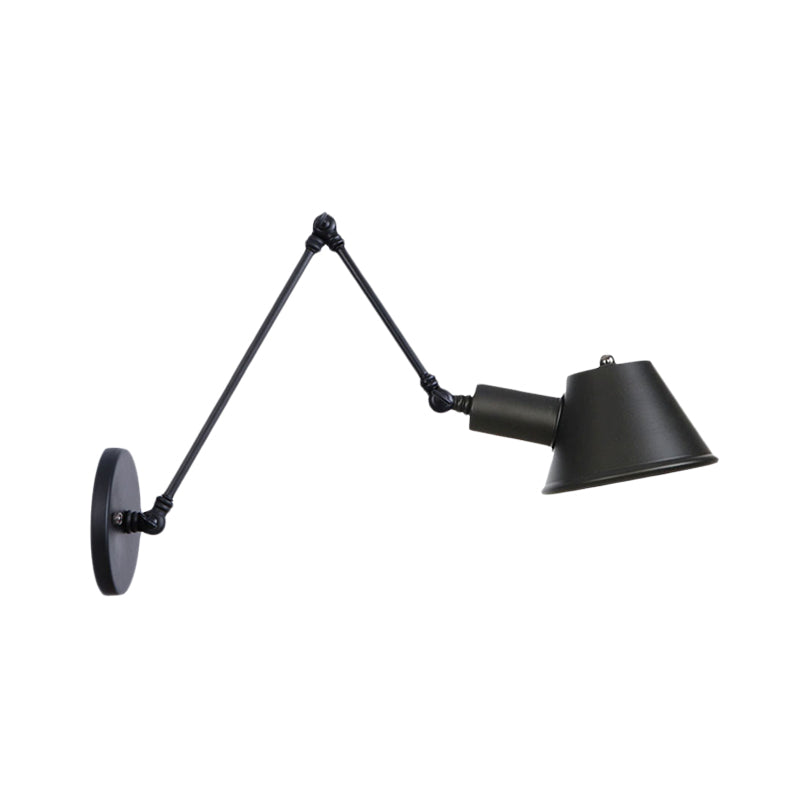 Industrial Bell Shade Wall Light Sconce With Swing Arm - Black Finish 6+12/12+6 Length / 6+6