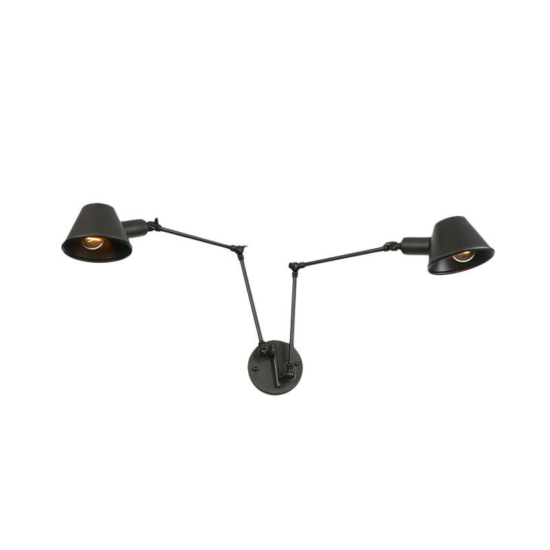 Antiqued Black Iron Swing Arm Sconce With Bell Shade - 2/3 Lights Bedroom Wall Lamp