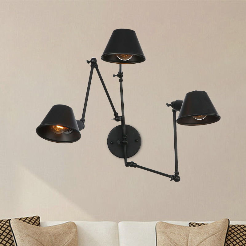 Antiqued Black Iron Swing Arm Sconce With Bell Shade - 2/3 Lights Bedroom Wall Lamp 3 /
