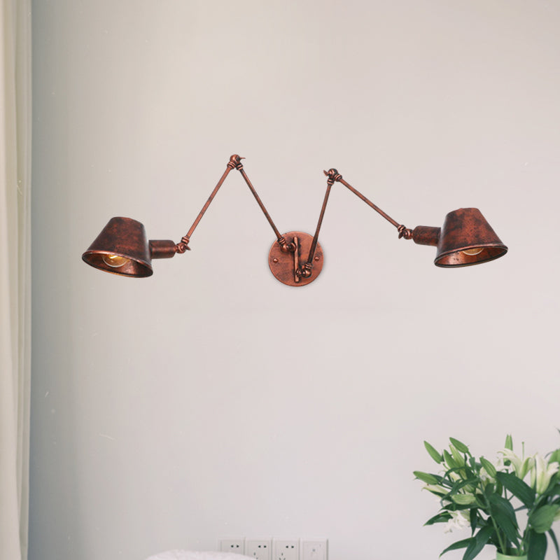 Industrial Rust Swing Arm Wall Sconce With Cone Shade - Pack Of 2/3 Bulbs 2 /