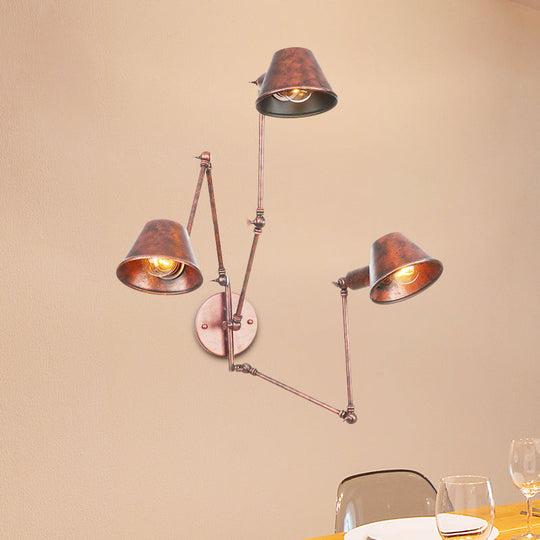 Industrial Rust Swing Arm Wall Sconce With Cone Shade - Pack Of 2/3 Bulbs 3 /