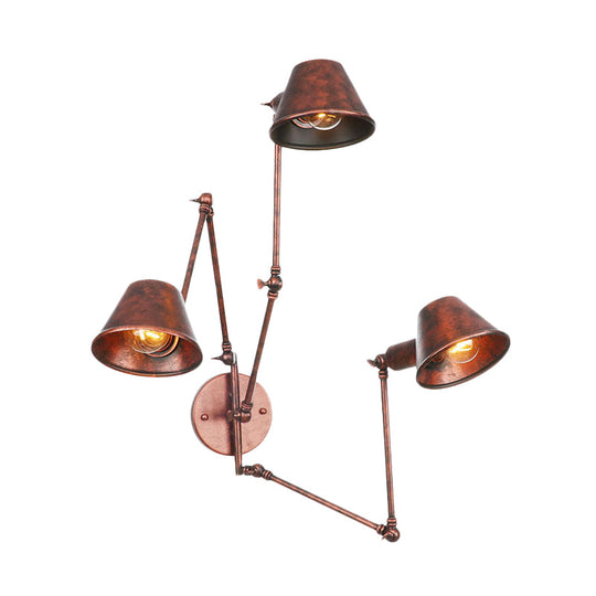 Industrial Rust Swing Arm Wall Sconce With Cone Shade - Pack Of 2/3 Bulbs