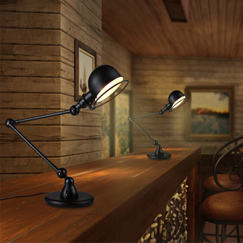 Iron Swing Arm Restaurant Desk Lamp With Dome Shade - Antiqued Black Finish 1-Bulb Table Lighting