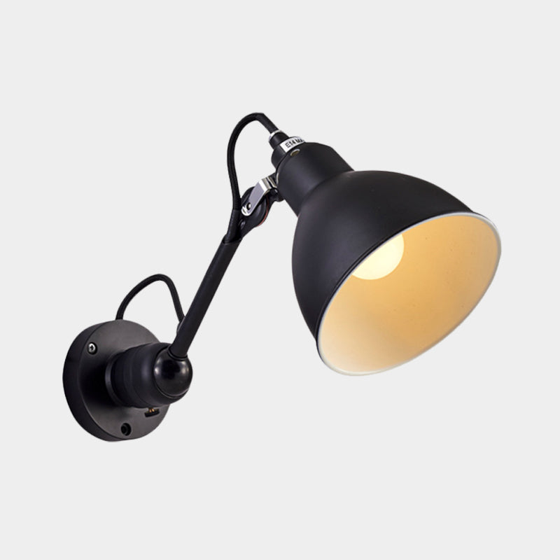 Antiqued Domed Wall Sconce 1-Light Metal Arm Lamp - Adjustable & Black Ideal For Corridors