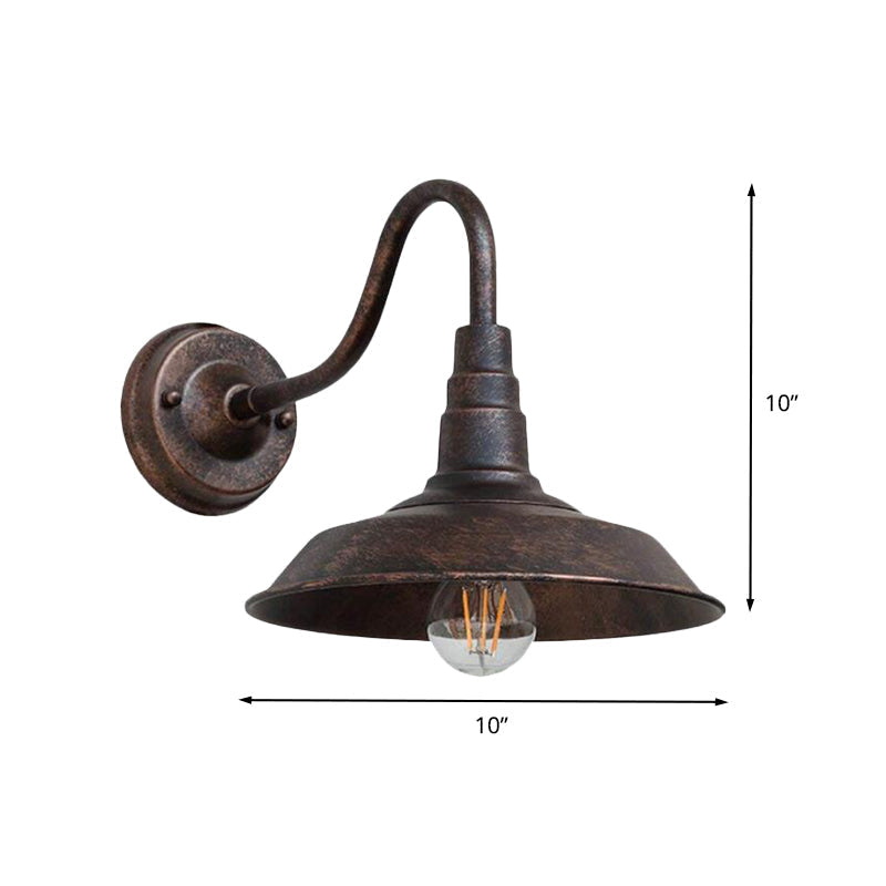 Rustic Black Iron Wall Sconce With Gooseneck Arm - Barn Bedside Light