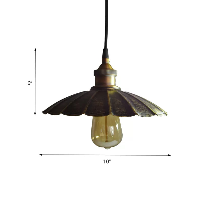 Rustic Scalloped Bronze Pendant Light Fixture - 1-Light Metallic Hanging Lamp Multiple Width Options