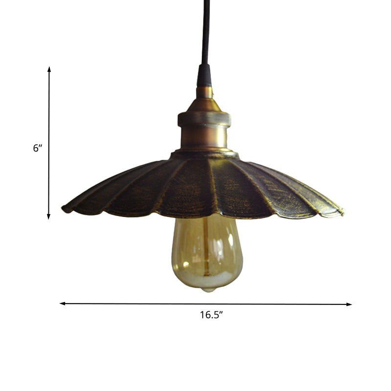 Rustic Scalloped Bronze Pendant Light Fixture - 1-Light Metallic Hanging Lamp Multiple Width Options