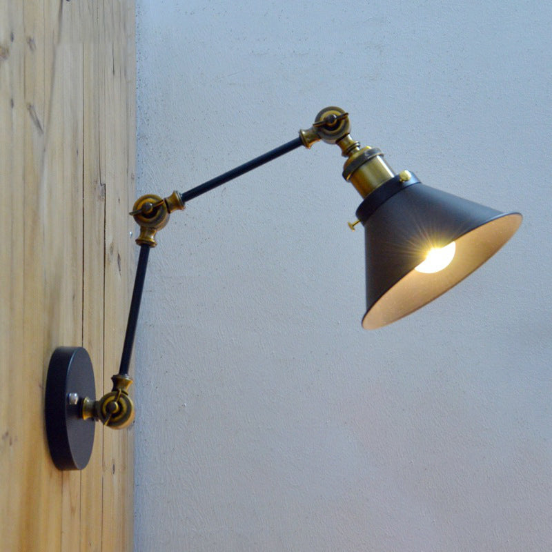 Antiqued Bedside Swing Arm Wall Sconce- 1 Light Mount With Metal Shade