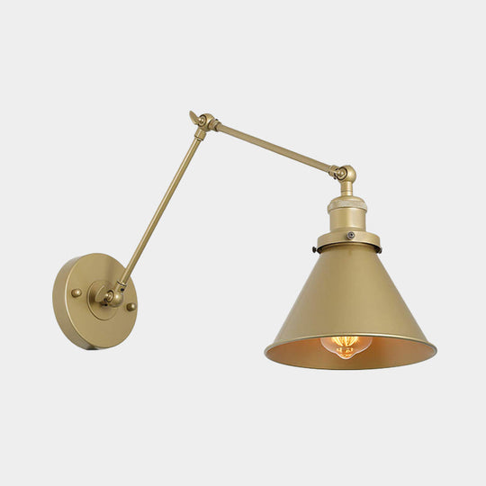 Iron Gold Finish Swing Arm Sconce Lamp - Industrial Plug-In Wall Mounted Light