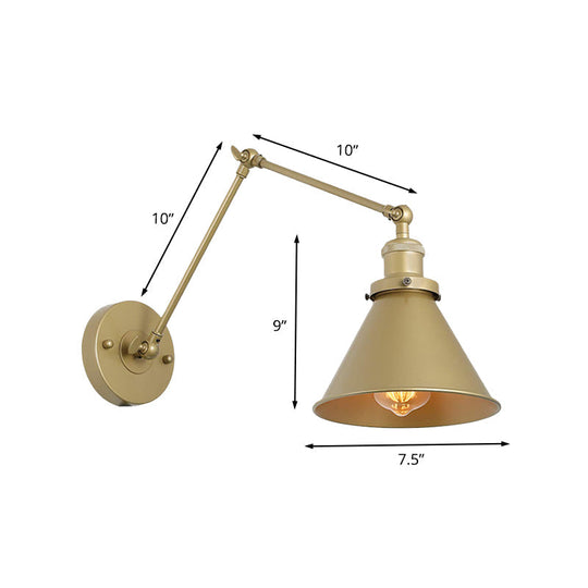 Iron Gold Finish Swing Arm Sconce Lamp - Industrial Plug-In Wall Mounted Light