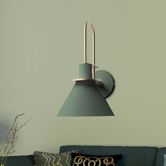 Antiqued Cone Metal Wall Mounted Sconce In White/Black/Green With Handle For Bedside Green