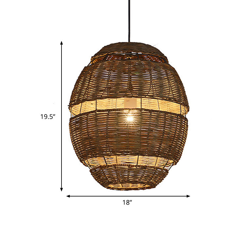 Stylish Rattan Pendant Lamp - Lodge Oval Shade Brown Ideal For Restaurant 1 Bulb Available In 14 Or