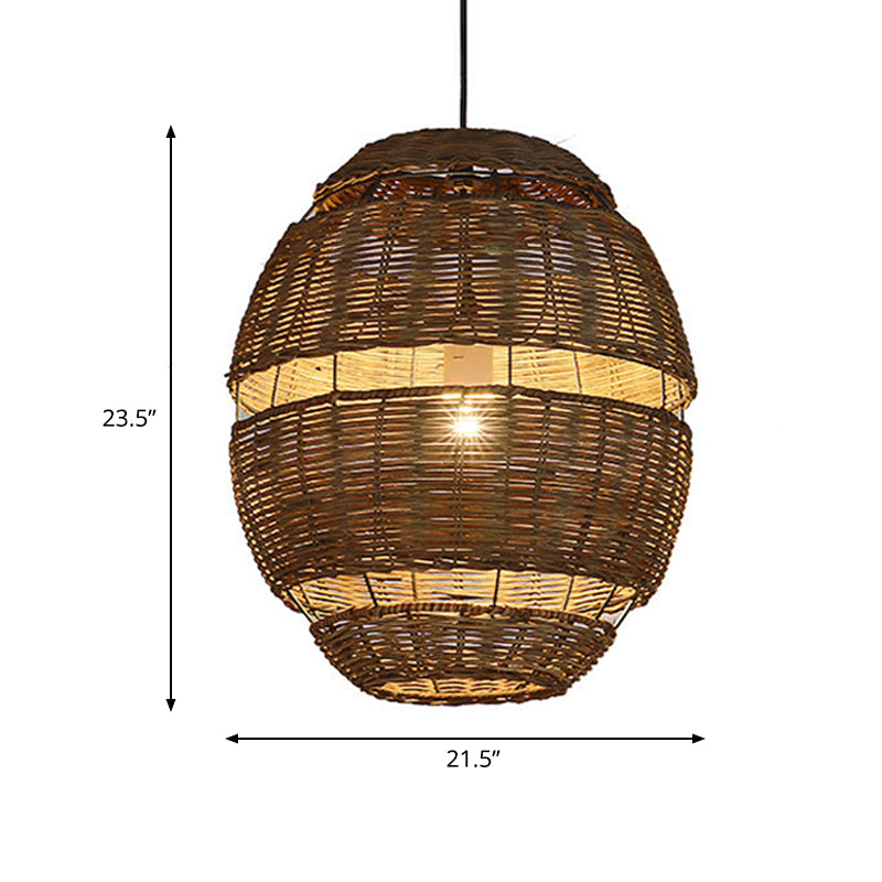 Stylish Rattan Pendant Lamp - Lodge Oval Shade Brown Ideal For Restaurant 1 Bulb Available In 14 Or