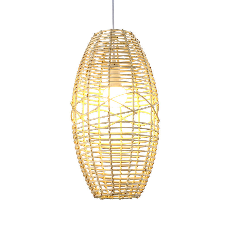 Rustic Beige/Brown Ellipse Rattan Pendant Lamp - Ideal For Restaurant And Cafe Ambience