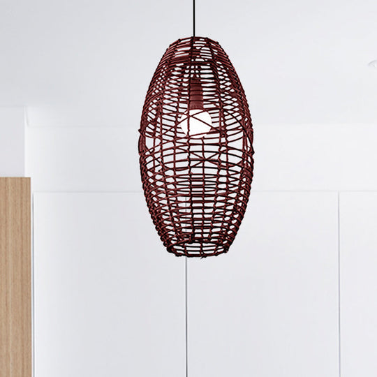 Rustic Beige/Brown Ellipse Rattan Pendant Lamp - Ideal For Restaurant And Cafe Ambience Brown
