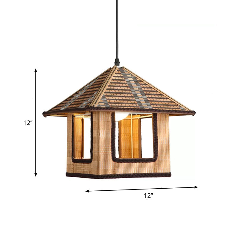 Farmhouse Bamboo Pendant Lamp: Knitted House-Shaped Light For Cafe Or Restaurant