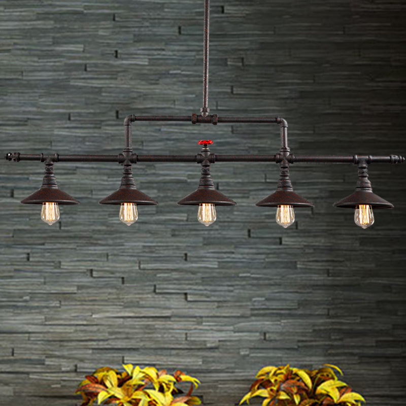 Industrial Style Pendant Lighting - 3/5 Lights Conical Rust Wrought Iron Island Light Fixture For